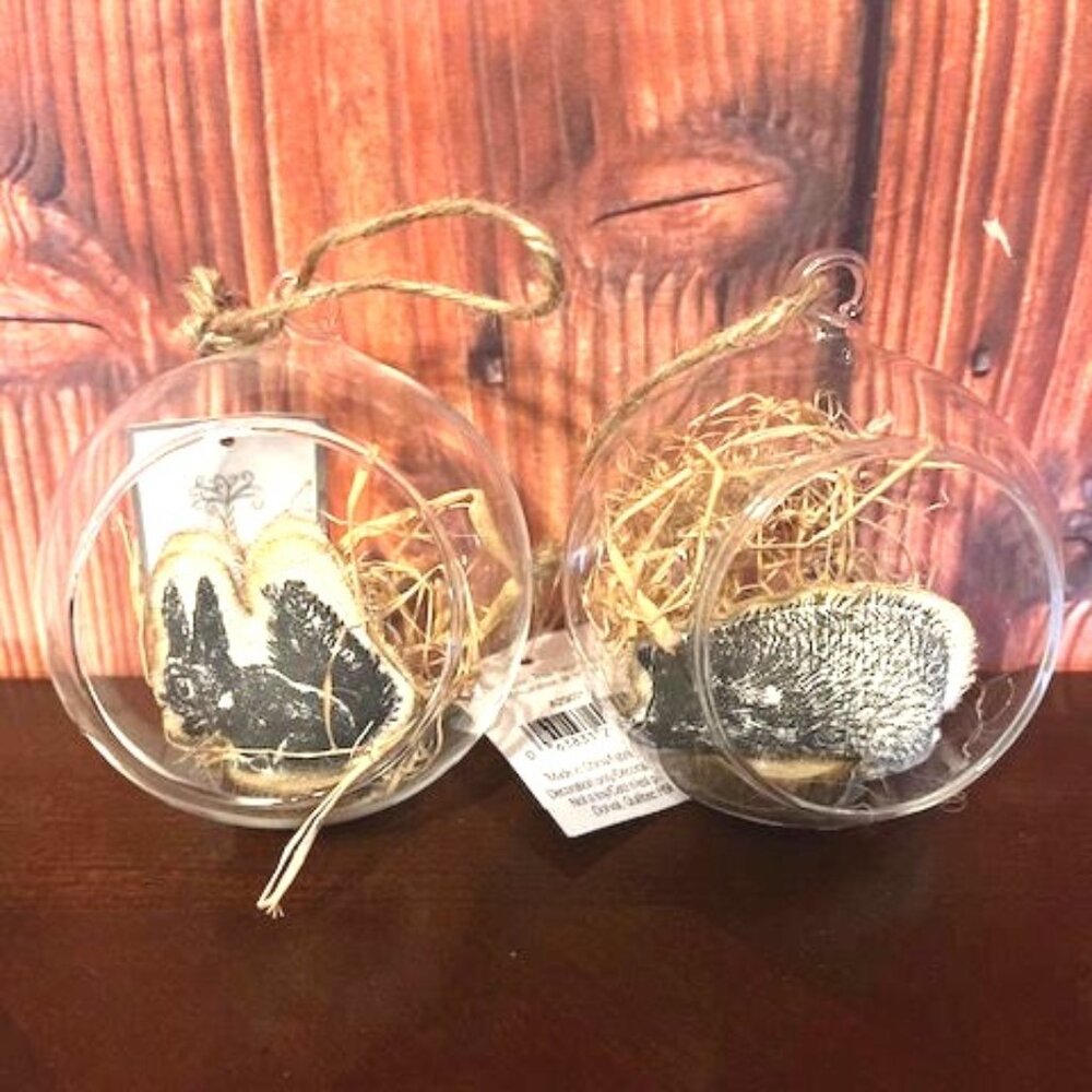 Decorative Glass Hanging Animal Ornaments Set of‎ 2 hedgehog and squirrel